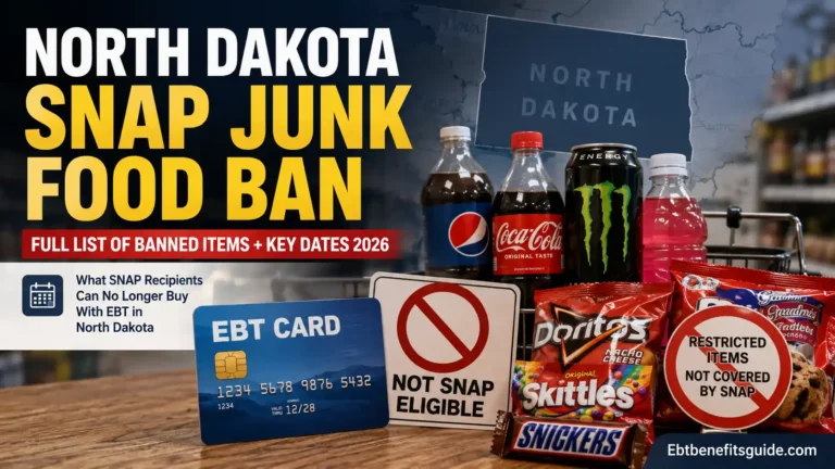 North Dakota SNAP EBT card next to banned candy and soda items